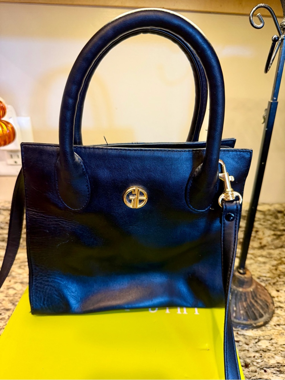 Giani Bernini Black Leather Top-Handle Satchel with Gold Logo